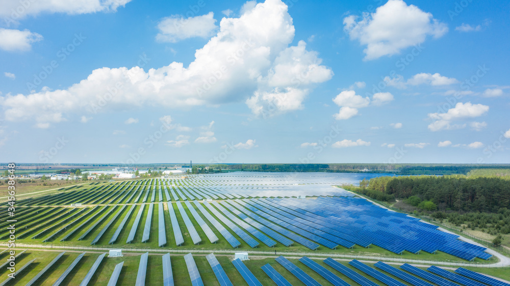 Industrial landscape with different energy resources. Sustainable development.