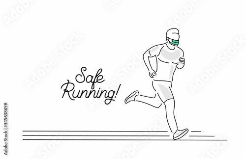 Running Sport Wearing Face Mask Fight Against Covid-19, Coronavirus Disease, Health Care and Safety, Vector Illustration. © Redshinestudio