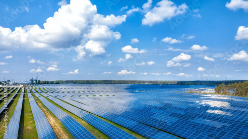 Industrial landscape with different energy resources. Sustainable development.