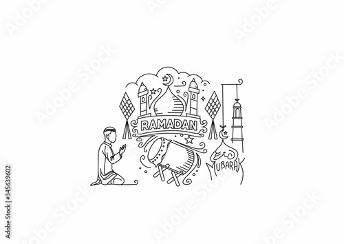 Muslim young man praying ( Fajr, Zuhr, Asr, Maghrib, and Isha ) - eid mubarak, vector Illustration.