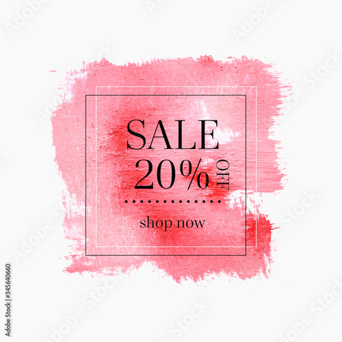 Sale 20% off sign over abstract paint texture background vector. Creative design for shop labels or banners.