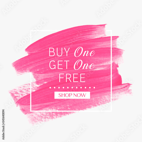 Buy 1 Get 1 Free. Sale sign over art brush paint stroke abstract texture background vector. Perfect acrylic design for a shop and sale banners.