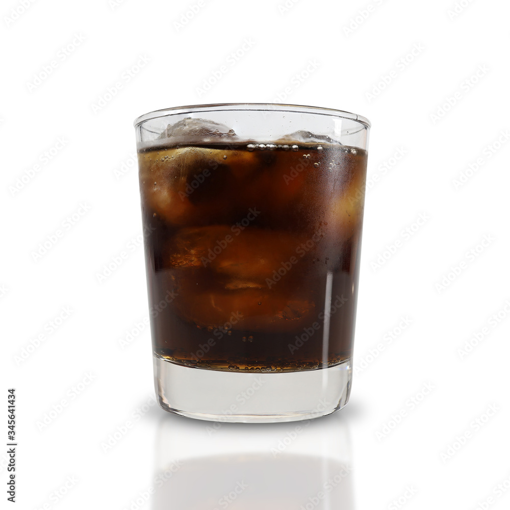 Cola in Short glass with ice isolated on white background. Cola in Short glass with ice isolated on white background.