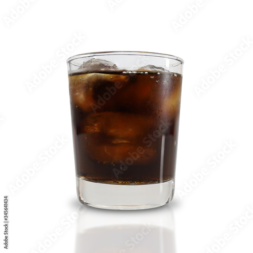 Cola in Short glass with ice isolated on white background.