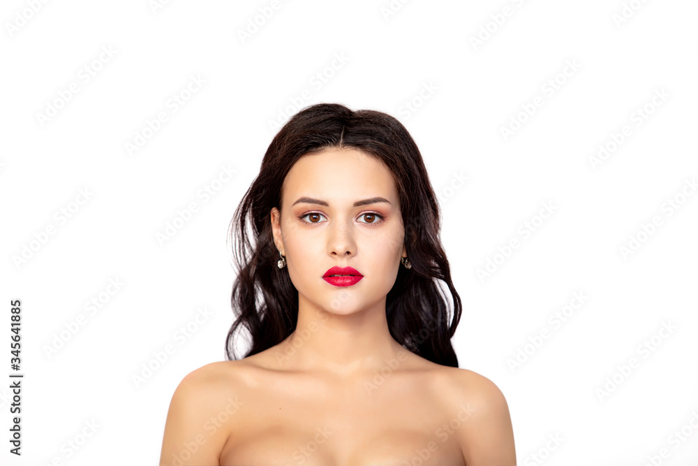 Young beautiful woman model fashionable and stylish on a white background in the Studio Young beautiful woman model fashionable and stylish on a white background in the Studio