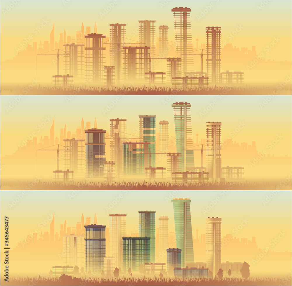 City construction, high-rise buildings. Vector graphics
