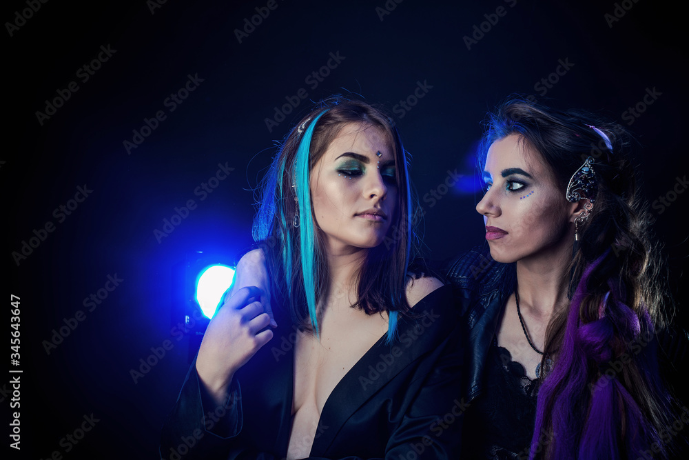 two informal girls with bright hair two informal girls with bright hair