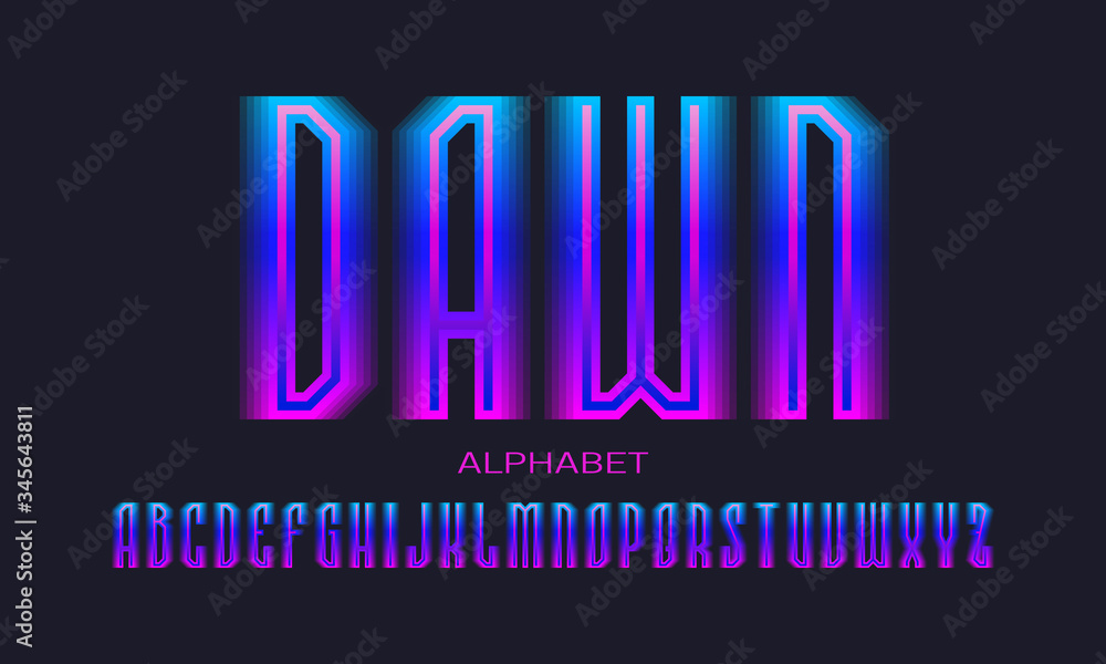 Dawn alphabet of blue pink gradient letters. Luminous display font. Isolated english alphabet. Dawn alphabet of blue pink gradient letters. Luminous display font. Isolated english alphabet.