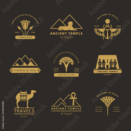 A large collection of vector logos on travel, Egypt and abstract topics.