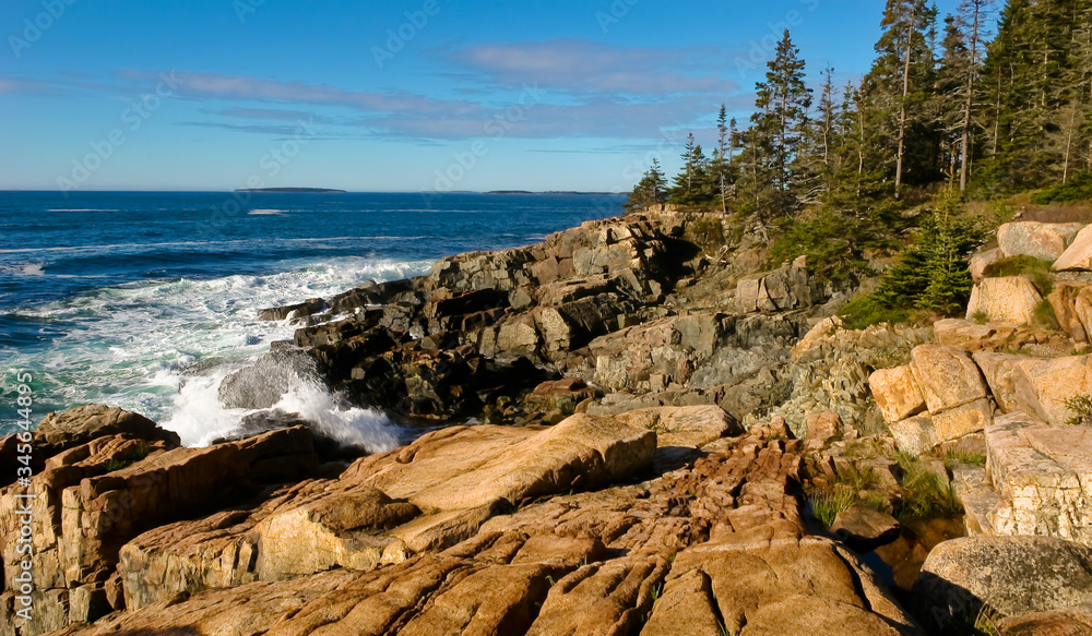 Weathered Granite Shoreline Of Mount Desert Island, Acadia National Park, Maine, USA