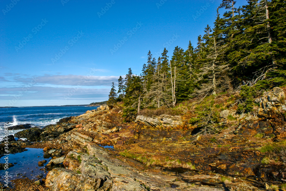 Weathered Granite Shoreline Of Mount Desert Island, Acadia National Park, Maine, USA