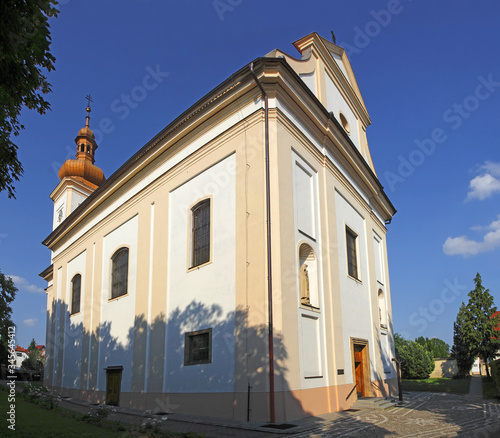 The town of Hluk - the church of St. Lawrence. Hluk is a town in the Uherske Hradiste district in the Zlin Region, Moravia, Czech Republic photo
