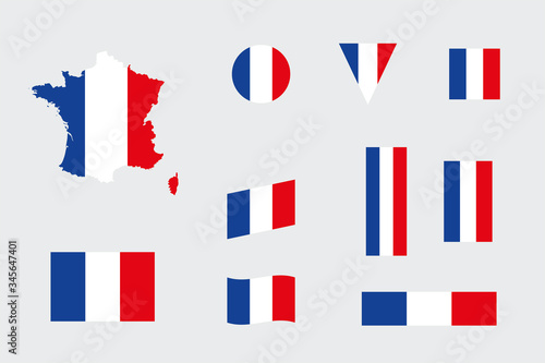 French Flag Icon Different Shapes Italy Map Vector Set
