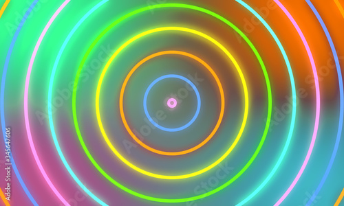 Abstract colorful neon light circles background.