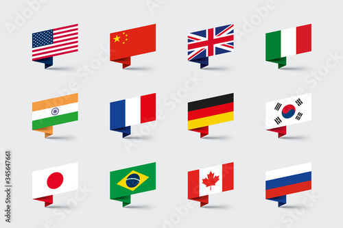 World Flags 3d Folded Paper Ribbon Shapes Vector Set