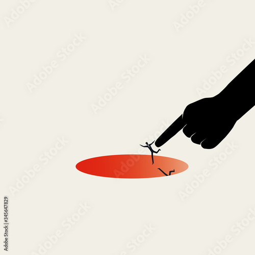 Businessman pushed into hole vector concept as symbol of debt, bankruptcy, loans, credit crisis, recession.