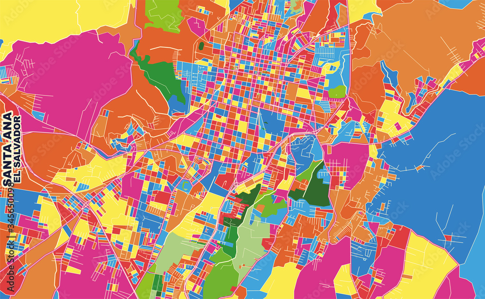 Fototapeta premium Santa Ana, Santa Ana, El Salvador, colorful vector map