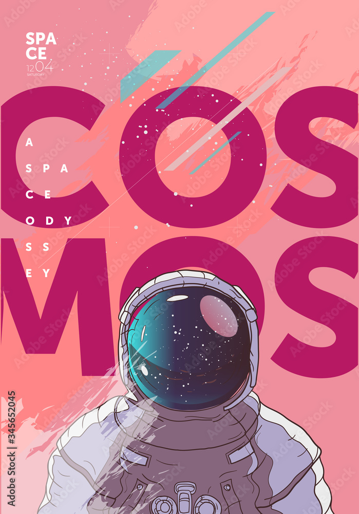 Vector illustration of space and planets. Astronaut and planet in the background