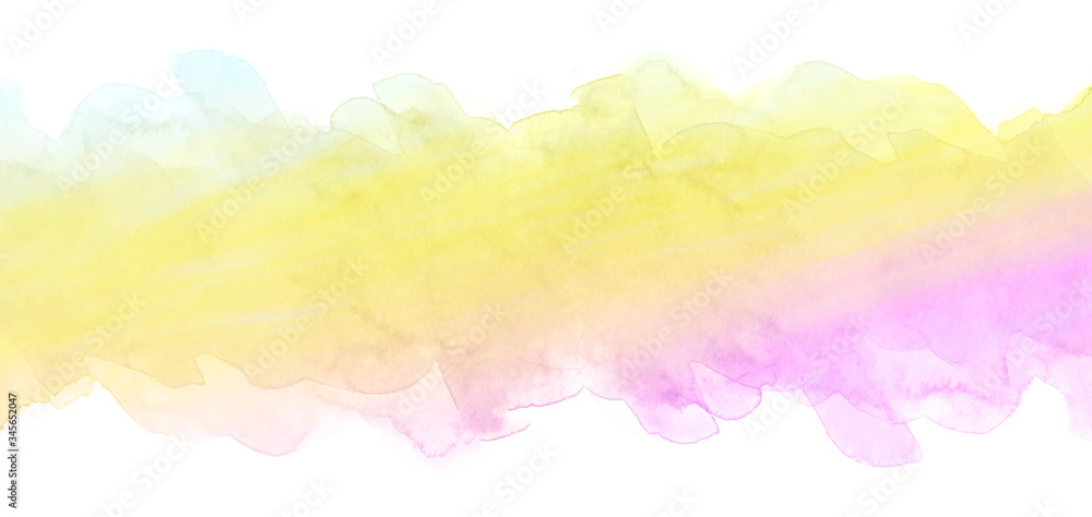 Watercolor stain on a white background. light Pink-yellow strip