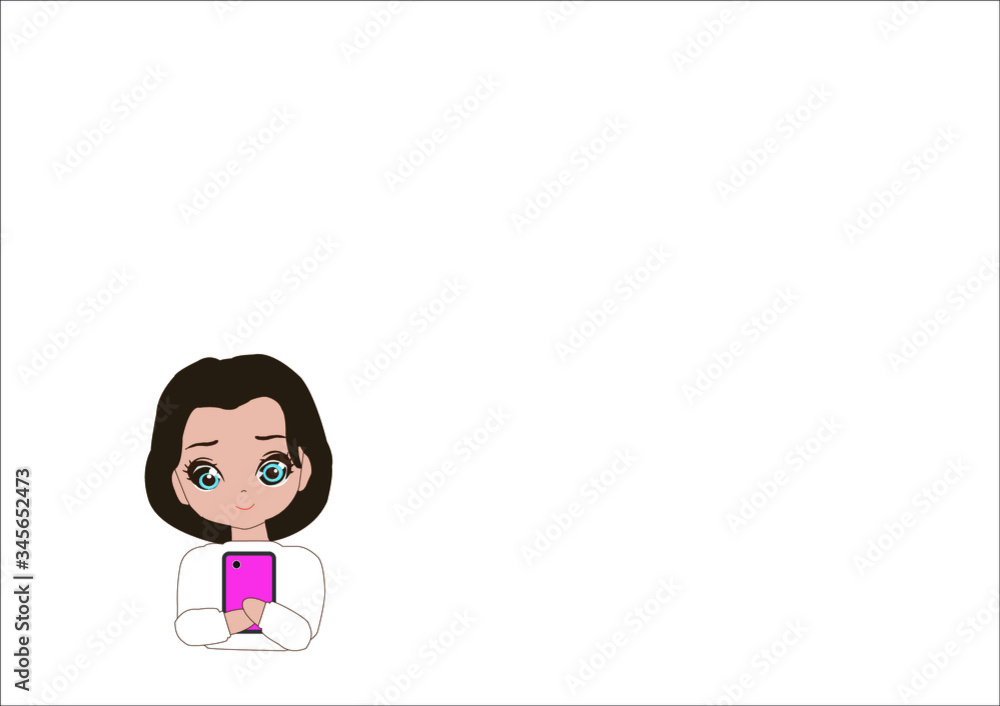 Vector illustration in flat style. Icon of young woman with smartphone in hand. Vector illustration in flat style. Icon of young woman with smartphone in hand.