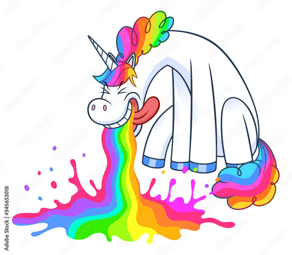 Funny unicorn puking rainbow Stock Vector | Adobe Stock