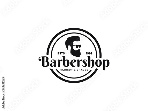 Barbershop logo design, man with beard vector illustration