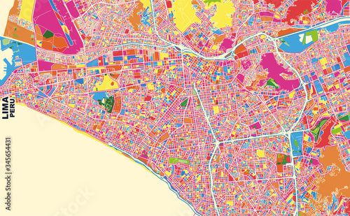 Lima, Peru, colorful vector map