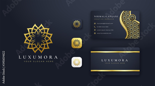luxury flower logo design with business card