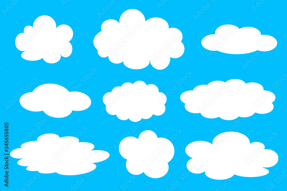 Set of different clouds on blue background illustration