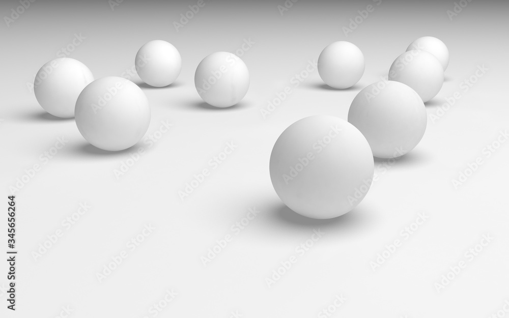 White abstract background. Set of white balls isolated on white backdrop. 3D illustration White abstract background. Set of white balls isolated on white backdrop. 3D illustration