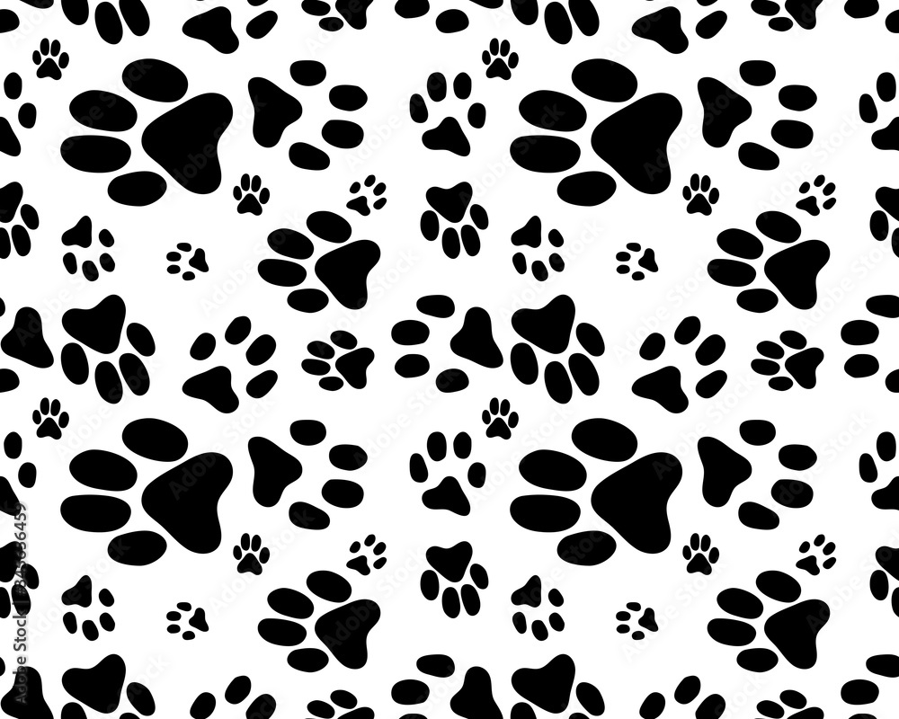 Fototapeta premium Seamless pattern of print of dogs paws on a white background