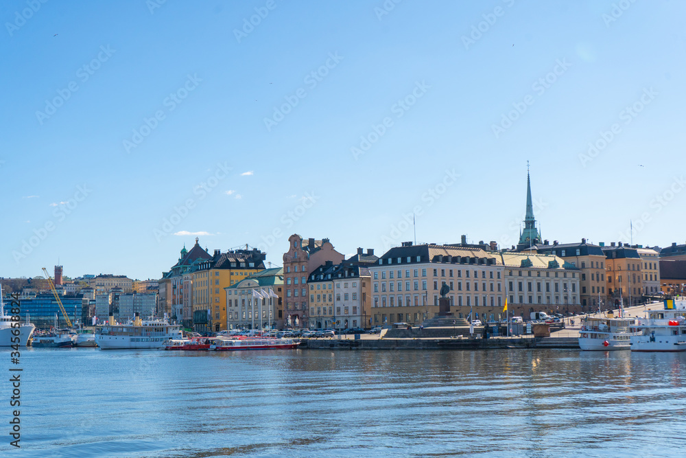 Fototapeta premium View of the old town (gamla stan). Stockholm capital of Sweden. Lakeside panorama. Travel photo.