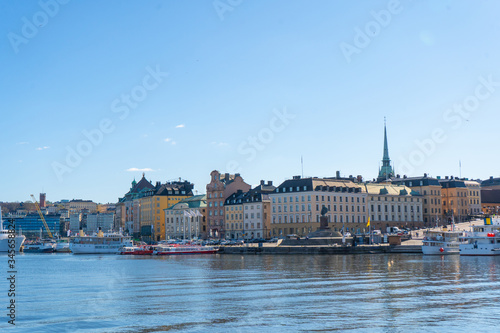 View of the old town  gamla stan . Stockholm capital of Sweden. Lakeside panorama. Travel photo.