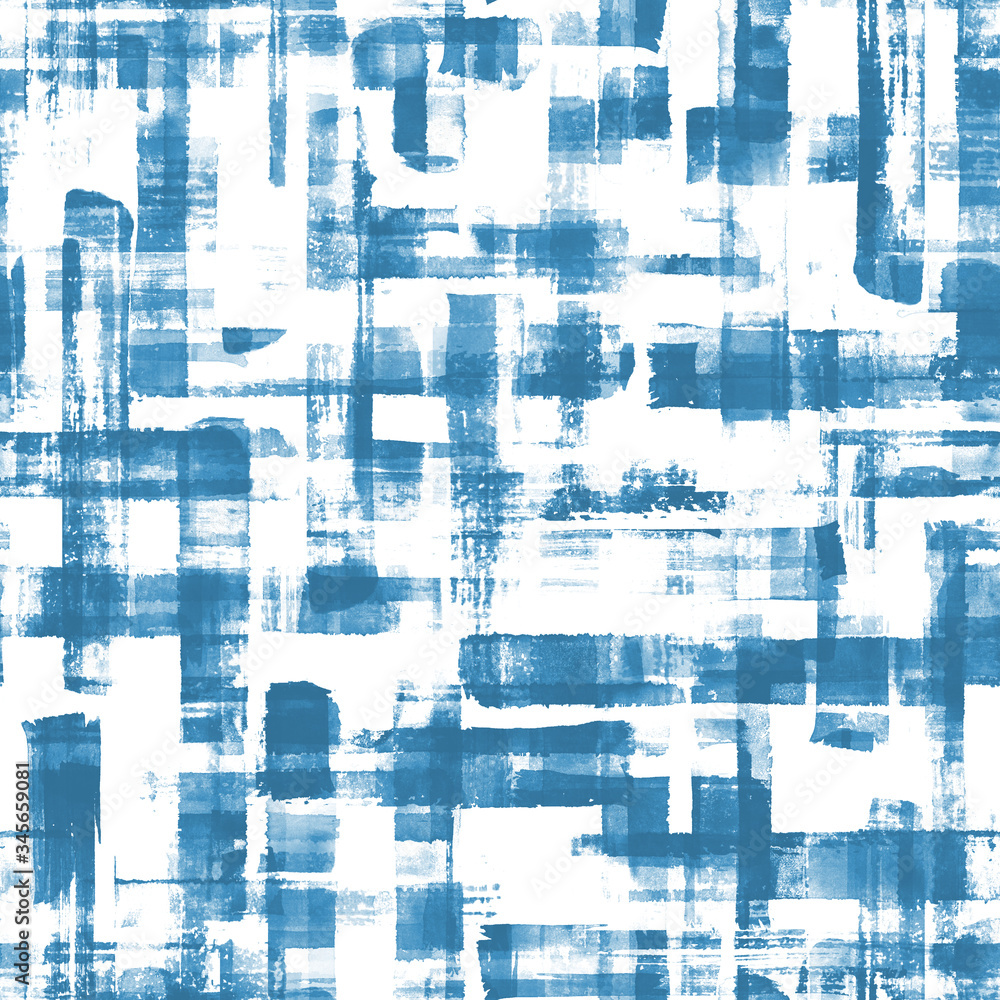 Abstract grunge cross geometric shapes contemporary art blue color seamless pattern background