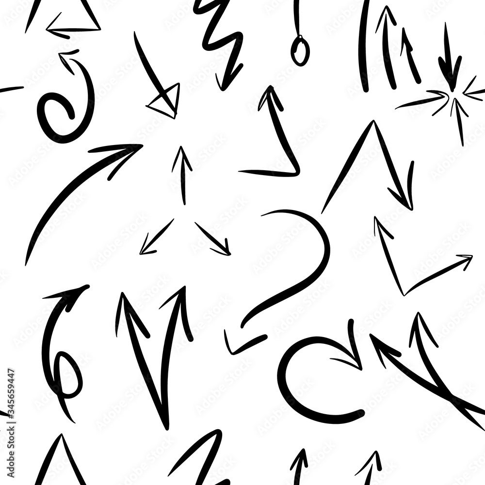 Seamless pattern of various vector icons with hand-drawn arrows. Arrow design sketch for Wallpaper, textiles, covers and other finishing materials. Seamless pattern of various vector icons with hand-drawn arrows. Arrow design sketch for Wallpaper, textiles, covers and other finishing materials.