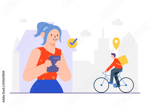Delivery App Concept Happy Customer Waiting Flat Style Vector Illustration Design