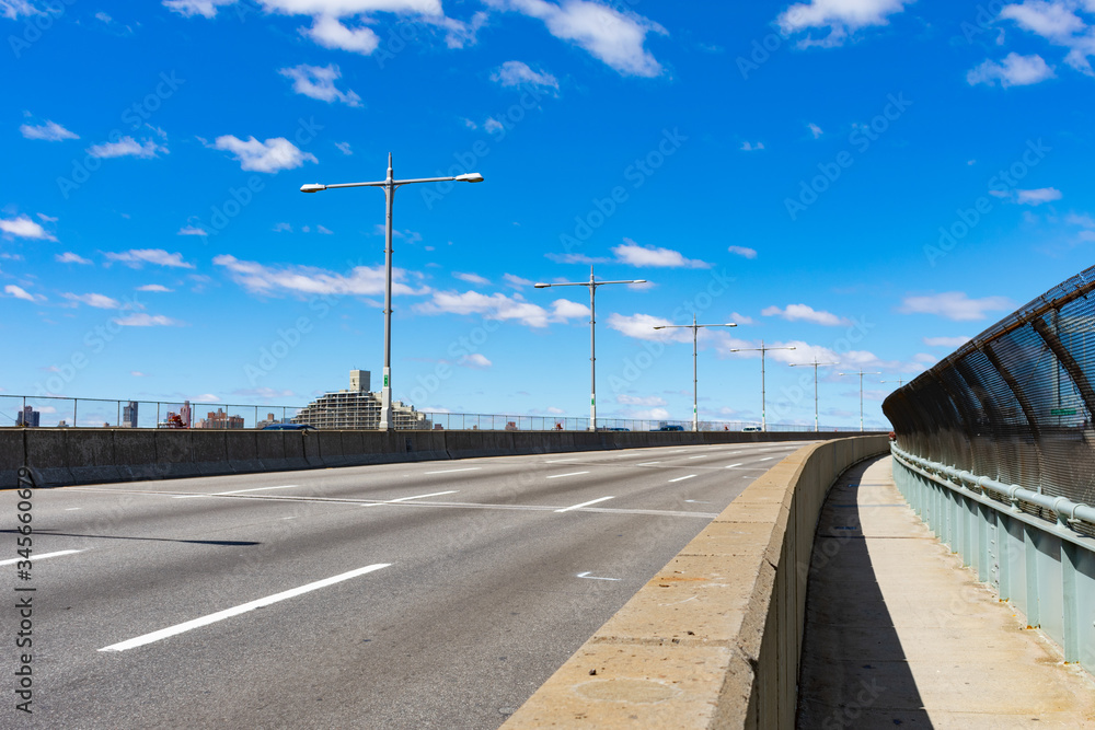 Empty Road and Pedestrian Path on the Triborough Bridge of New York City