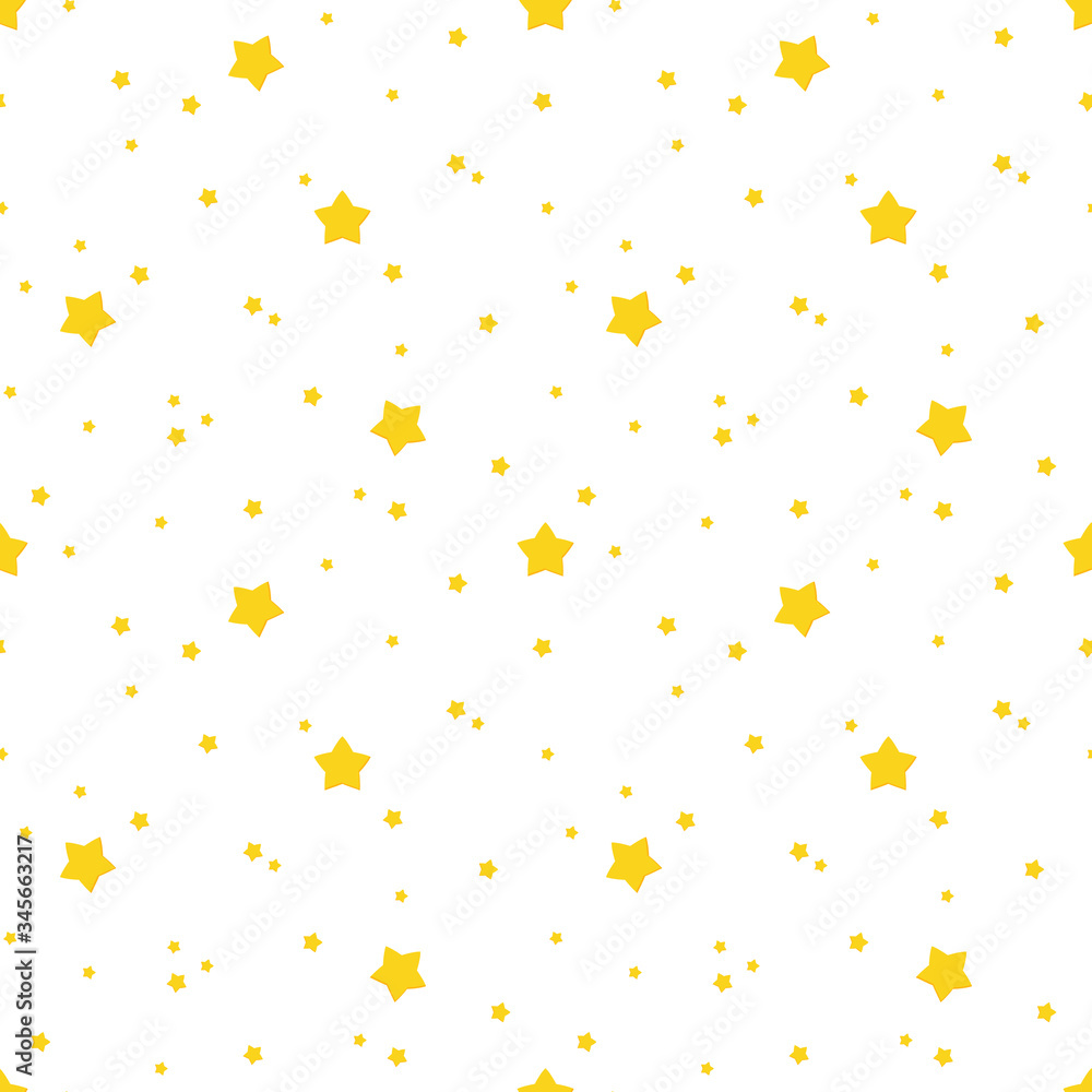Golden stars on white vector seamless pattern background.