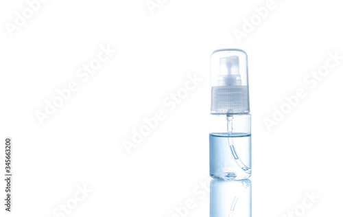 Spray Alcohol bottle isolated on white background, Slim size spray bottle with alcohol inside, Small size alcohol bottle for daily carrying to go outside, Sanitizer to prevent Corona virus.