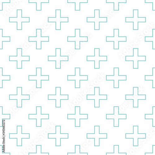 Turquoise crosses, plus signs, geometric seamless pattern background.
