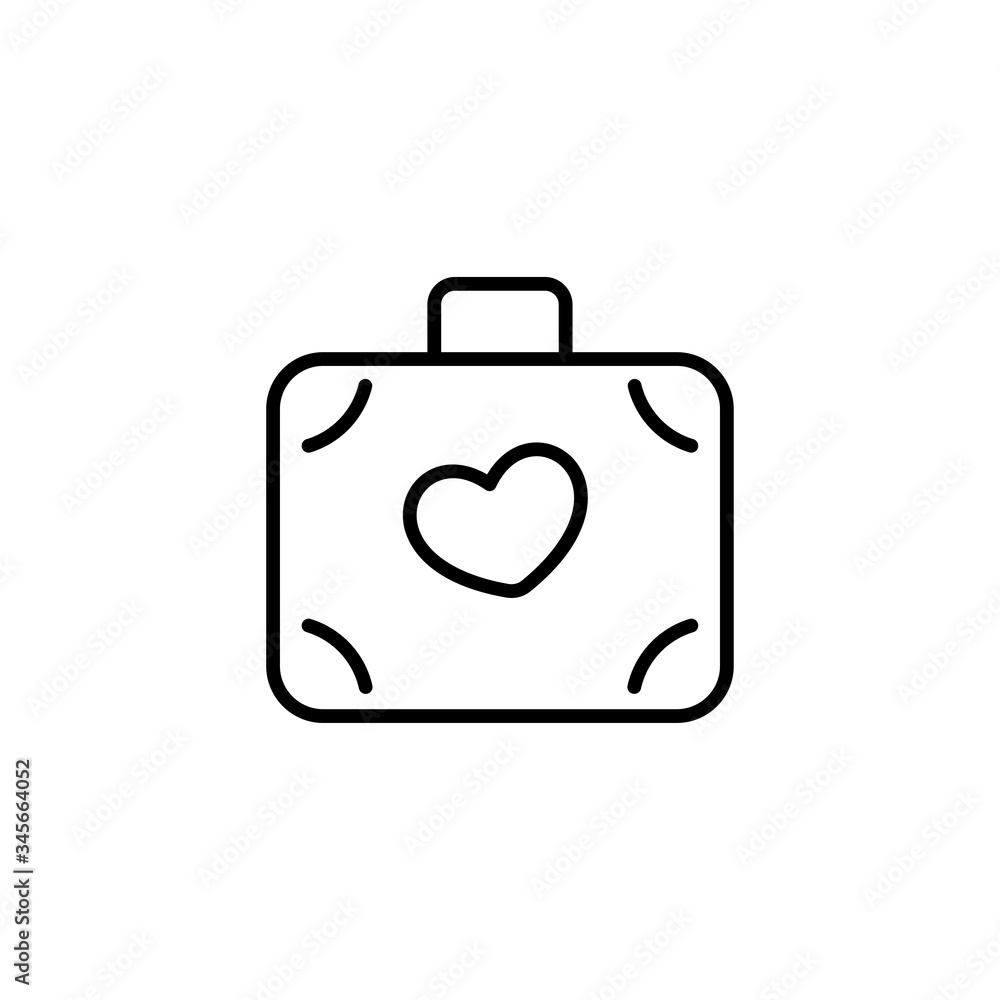 Suitcase icon with heart sign isolated on white background. Honeymoon symbol modern, simple, vector, icon for website design, mobile app, ui. Vector Illustration Suitcase icon with heart sign isolated on white background. Honeymoon symbol modern, simple, vector, icon for website design, mobile app, ui. Vector Illustration