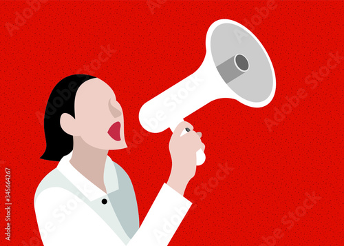 woman shouting into megaphone