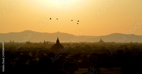 Sundown over the Bagan temples. Myanmar.