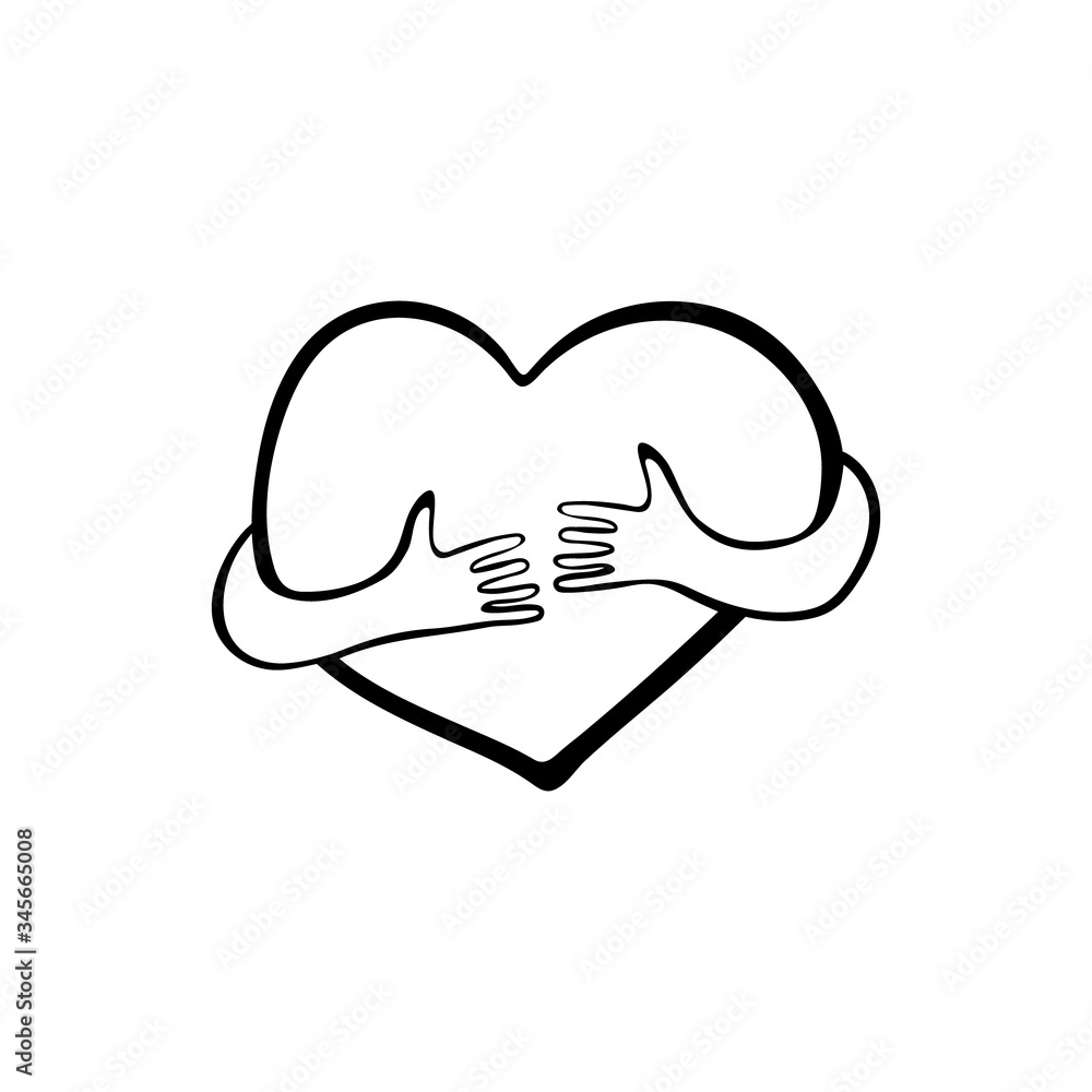 Heart with hugging arms. Love yourself. Hand drawn vector illustration. Heart with hugging arms. Love yourself. Hand drawn vector illustration.