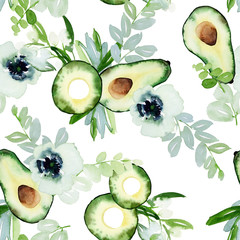 Acrylglasbilder Avocadomuster Aquarell Avocado Muster für Küchentextilien  © Karma