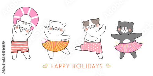 Draw banner funny cat for summer season.