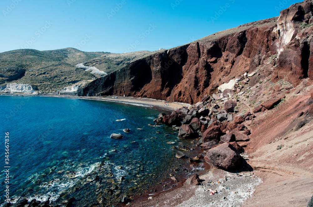 Red cliffs in Greece. Closed season 2020. 