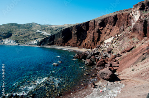 Red cliffs in Greece. Closed season 2020. 