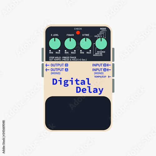 White digital delay popular guitar stomp box effect, graphic icon design. t-shirt artwork.