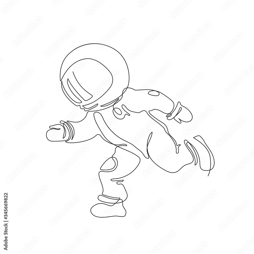 Fototapeta premium Astronaut runs in space. Astronomy. One line drawing.